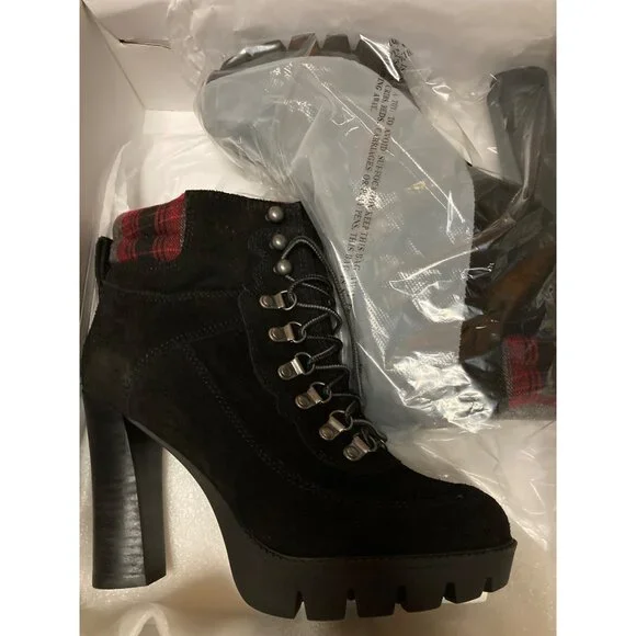 Nine West Boots Suede Black & Red Plaid Women's Size 8 M US New In Box - Picture 3 of 7